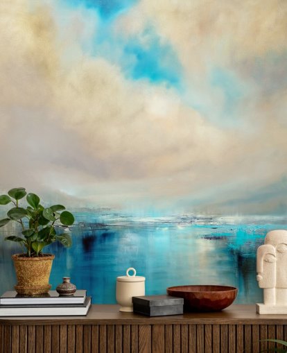 peinture abstraite bleu, blanc et noir de papier peint paysage