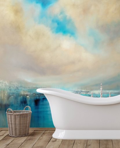 blue, white and black abstract painting of landscape wallpaper