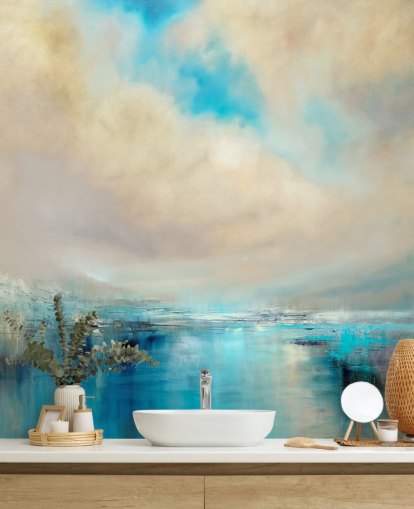 pittura astratta blu, bianca e nera di carta da parati paesaggio