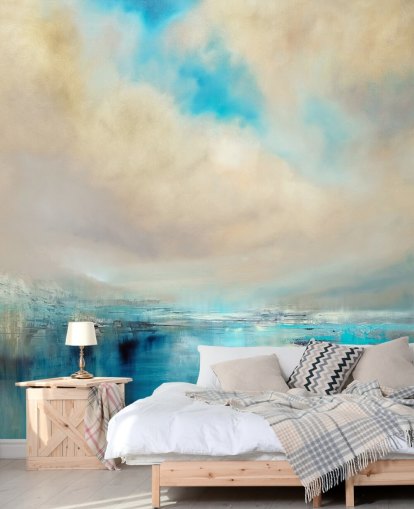 blauw, wit en zwart abstract schilderij van landschapsbehang