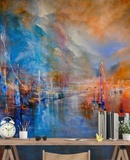 pintura abstracta multicolor de un río junto a una ciudad papel pintado pintura abstracta multicolor de un río junto a una ciudad papel pintado