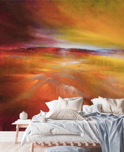 abstrakt orange, röd och gul landskapsmålning tapeter