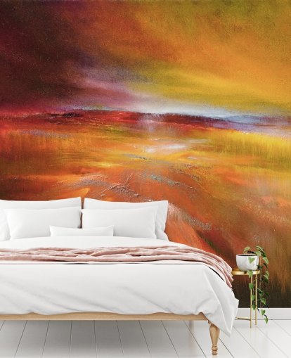 abstract orange, red and yellow landscape painting wallpaper
