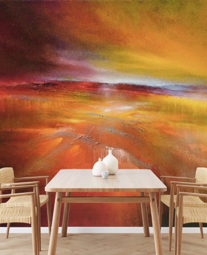papier peint abstrait peinture de paysage orange, rouge et jaune