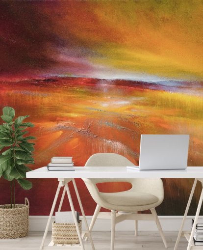 abstrakte orange, rote und gelbe Landschaftsmalerei Tapete