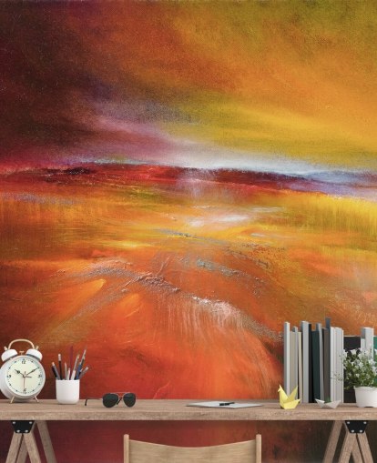 papel de parede abstrato laranja, vermelho e amarelo da pintura da paisagem