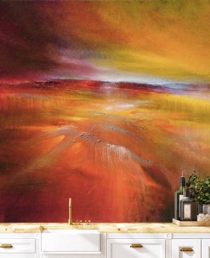 abstrakte orange, rote und gelbe Landschaftsmalerei Tapete