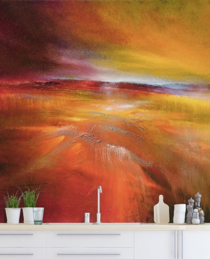 papier peint abstrait peinture de paysage orange, rouge et jaune