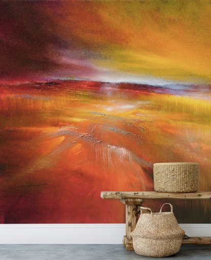 papier peint abstrait peinture de paysage orange, rouge et jaune