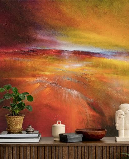 papel pintado abstracto de pintura de paisaje naranja, rojo y amarillo papel pintado abstracto de pintura de paisaje naranja, rojo y amarillo