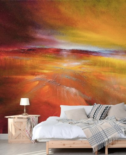 papel pintado abstracto de pintura de paisaje naranja, rojo y amarillo papel pintado abstracto de pintura de paisaje naranja, rojo y amarillo