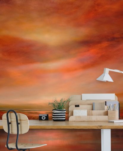 papel de parede de paisagem abstrata laranja e vermelho