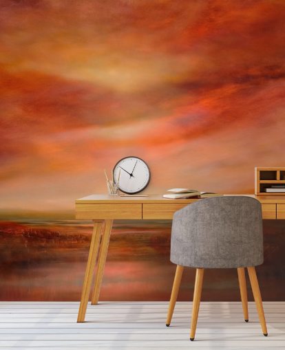 papel de parede de paisagem abstrata laranja e vermelho