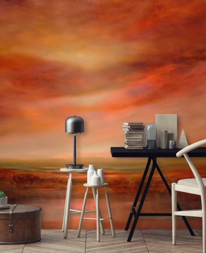 papel de parede de paisagem abstrata laranja e vermelho