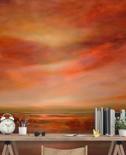 papier peint paysage abstrait orange et rouge