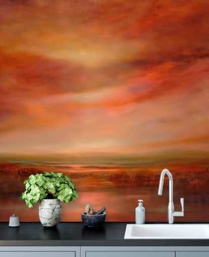 oranje en rood abstract landschapsbehang