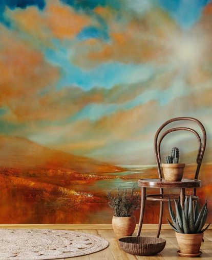 orange hills and orange clouds wallpaper