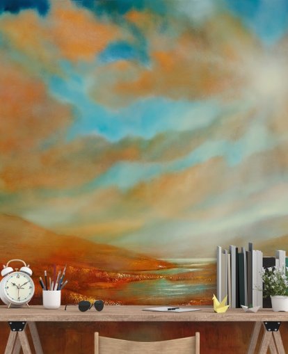 orange hills and orange clouds wallpaper