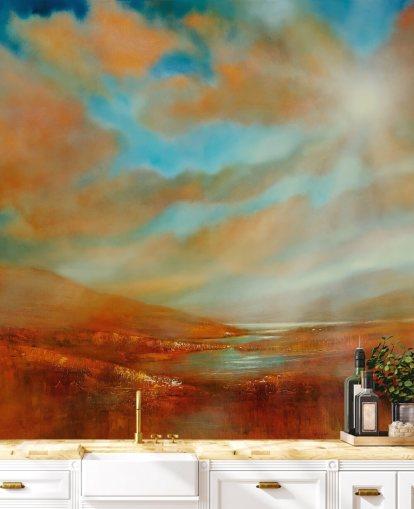 orange hills and orange clouds wallpaper