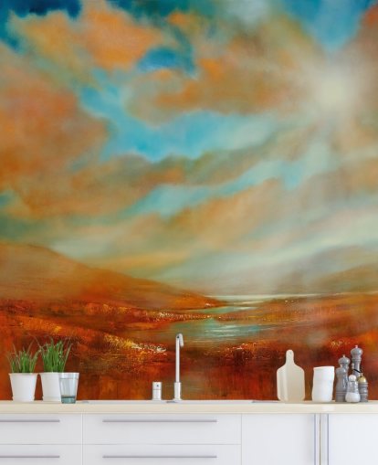 orange hills and orange clouds wallpaper