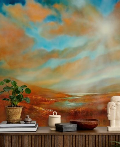 orange hills and orange clouds wallpaper