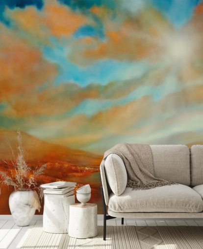 orange Hügel und orange Wolken Tapete