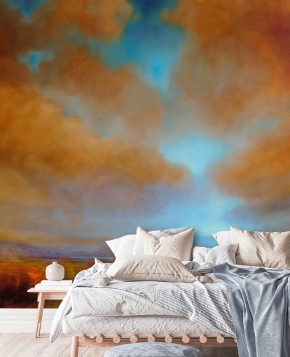 fondo de pantalla de cielo nublado naranja y azul sobre brezales