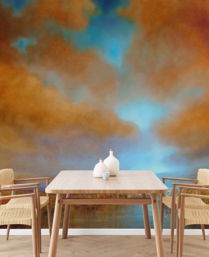 fondo de pantalla de cielo nublado naranja y azul sobre brezales