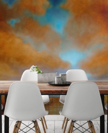 orange och blå molnig himmel över heathland tapet