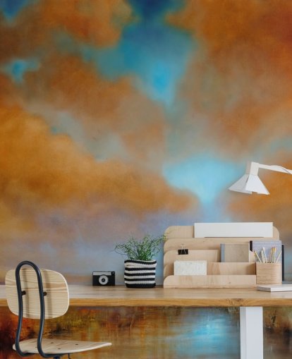 fondo de pantalla de cielo nublado naranja y azul sobre brezales