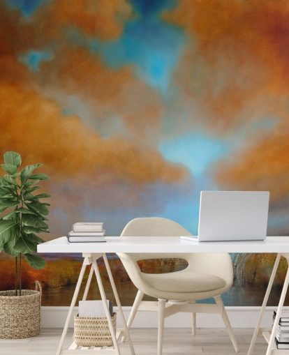 oranje en blauwe bewolkte lucht boven heidebehang