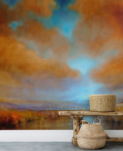 orange and blue cloudy sky over heathland wallpaper