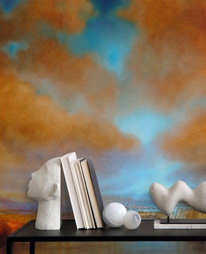 oranje en blauwe bewolkte lucht boven heidebehang