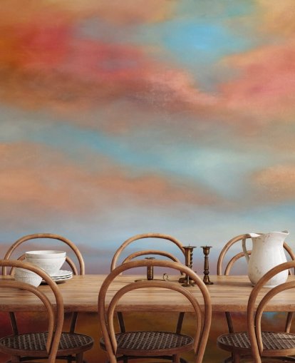 orange and red clouds amongst blue sky over pink heathland painting wallpaper orange and red clouds amongst blue sky over pink heathland painting wallpaper