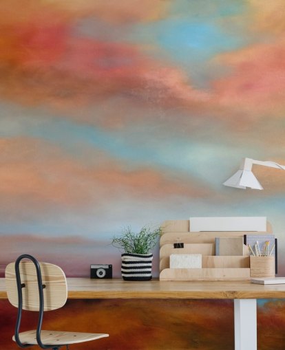 nuages orange et rouge parmi le ciel bleu sur fond d'écran de peinture de bruyère rose nuages orange et rouge parmi le ciel bleu sur fond d'écran de peinture de bruyère rose