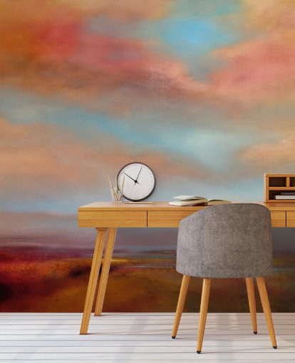 nuages orange et rouge parmi le ciel bleu sur fond d'écran de peinture de bruyère rose nuages orange et rouge parmi le ciel bleu sur fond d'écran de peinture de bruyère rose