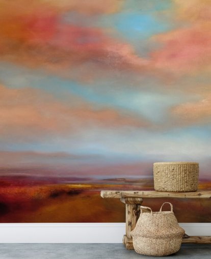 nuages orange et rouge parmi le ciel bleu sur fond d'écran de peinture de bruyère rose nuages orange et rouge parmi le ciel bleu sur fond d'écran de peinture de bruyère rose