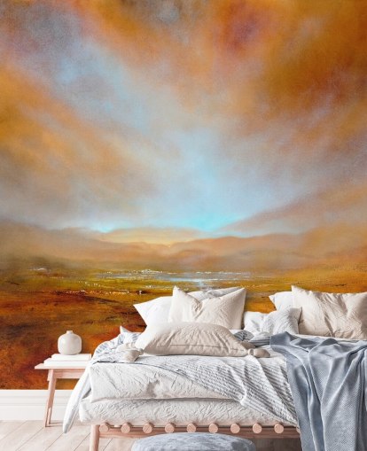 Gemälde einer abstrakten orange Landschaft im Herbst Tapete Gemälde einer abstrakten orange Landschaft im Herbst Tapete