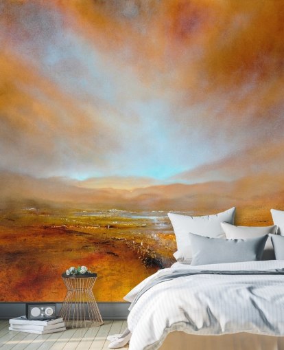 pittura di un paesaggio arancione astratto in autunno carta da parati