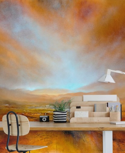 painting of an abstract orange landscape at fall wallpaper