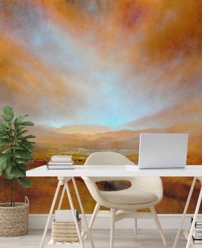 painting of an abstract orange landscape at fall wallpaper