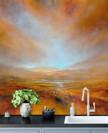 painting of an abstract orange landscape at fall wallpaper
