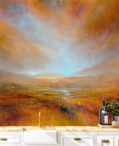 peinture d'un paysage orange abstrait à l'automne papier peint