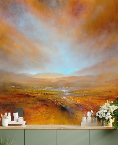 peinture d'un paysage orange abstrait à l'automne papier peint