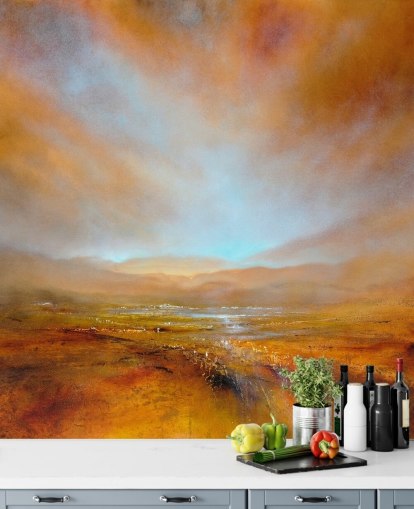 målning av ett abstrakt orange landskap på hösten tapeter