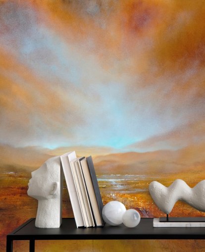 painting of an abstract orange landscape at fall wallpaper