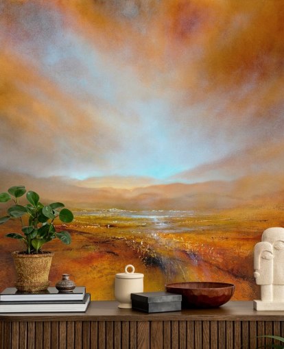 peinture d'un paysage orange abstrait à l'automne papier peint