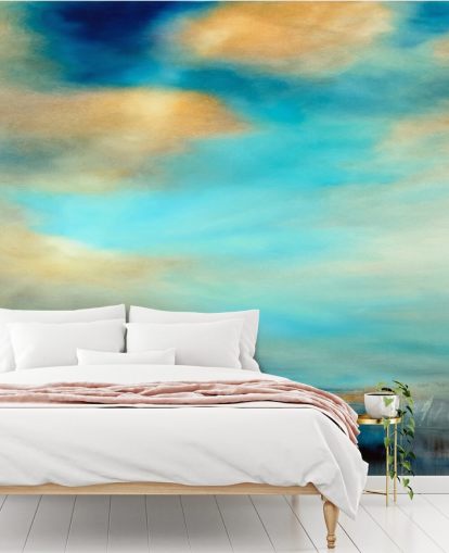 pintura de un amplio fondo de pantalla azul y por qué cielo sobre un río