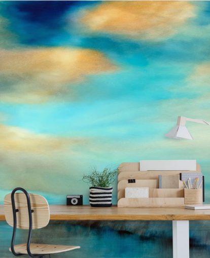 painting of an expansive blue and why sky over a river wallpaper