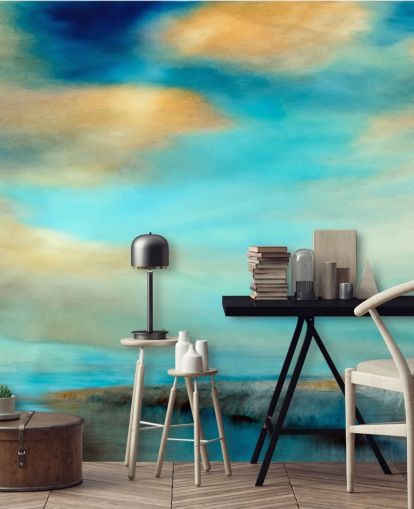 pintura de un amplio fondo de pantalla azul y por qué cielo sobre un río